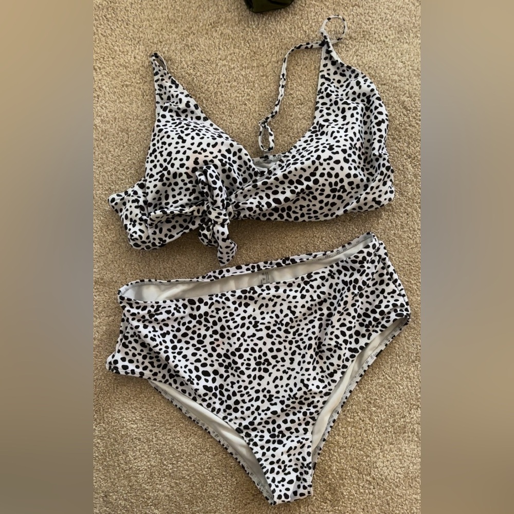Stylish Black and White Polka Dot Bikini Set